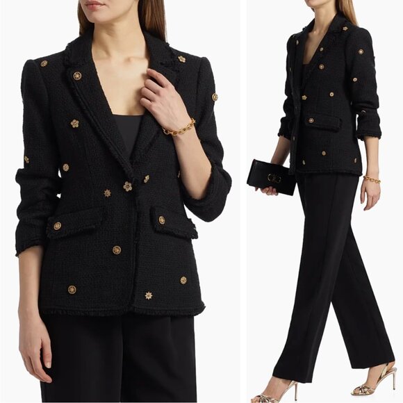 NWT Cinq a Sept 5a7 Khloe Studded Blazer - Black Noir Cotton Party